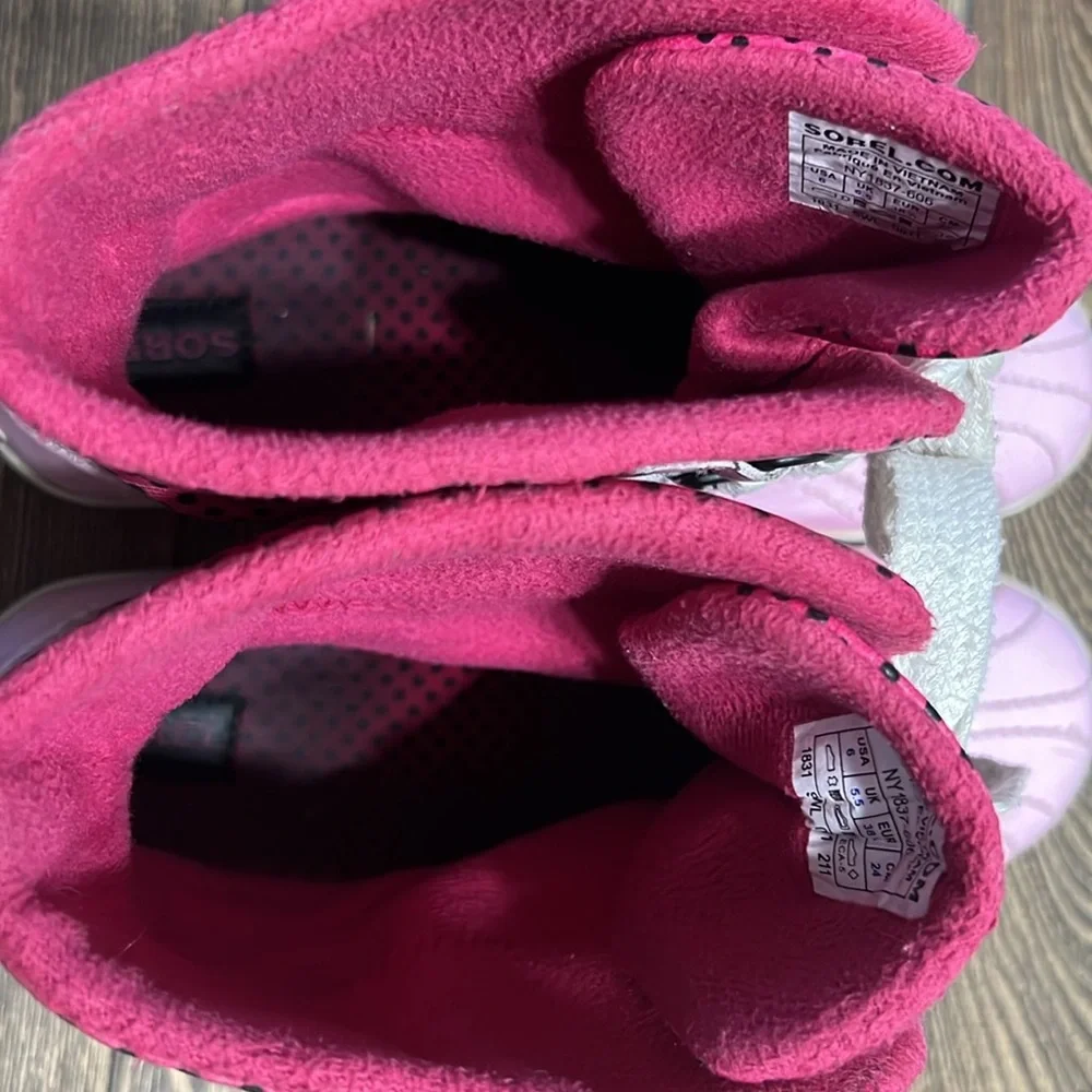 Sorel Pink and White Rain & Snow Boots with Polka Dots‎